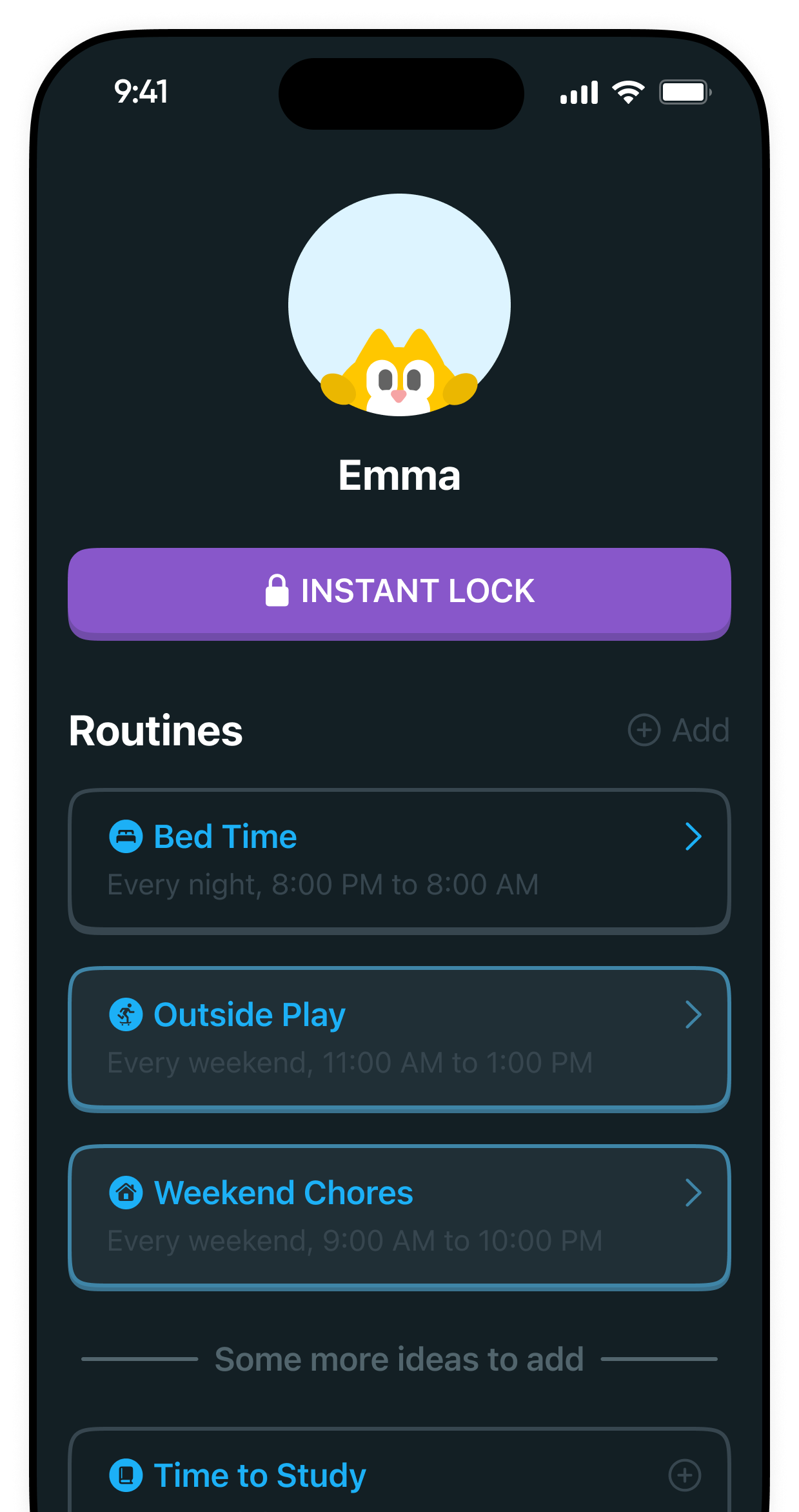 KidoPal Routine Schedule screen